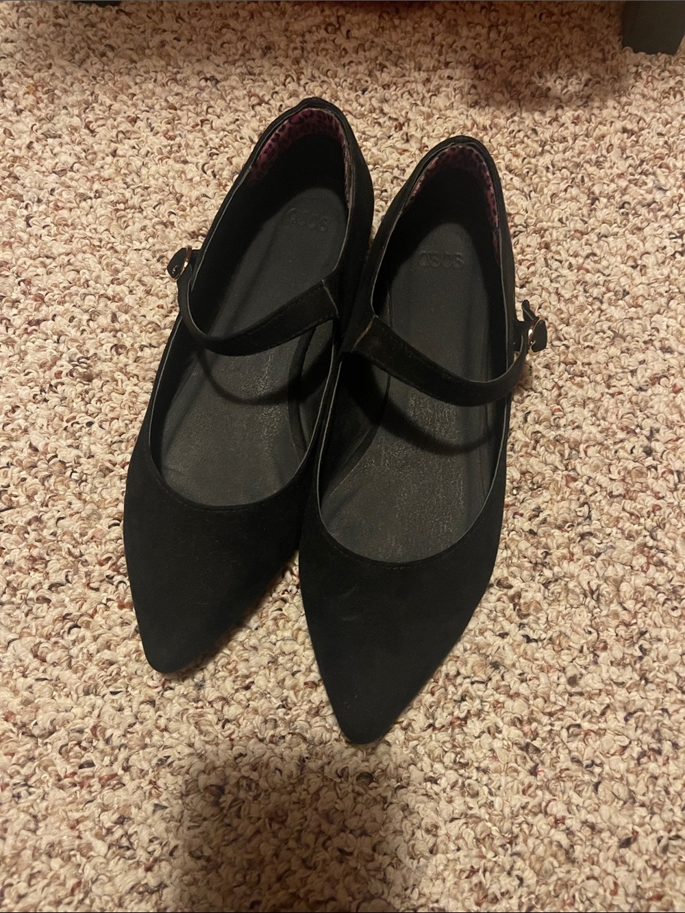 ASOS Black Pointed Mary Jane Flats with Buckle Strap